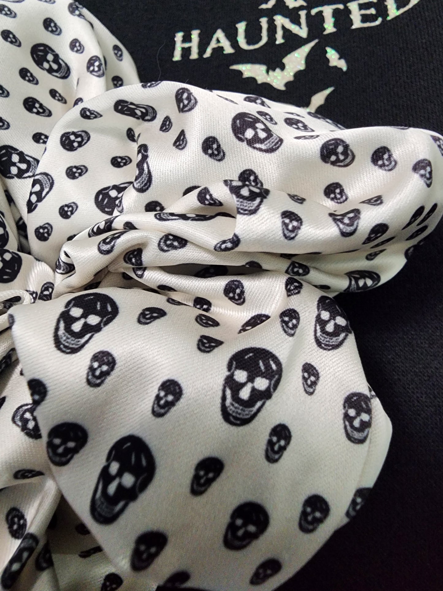 Halloween Hair Scrunchie Skull Black and White