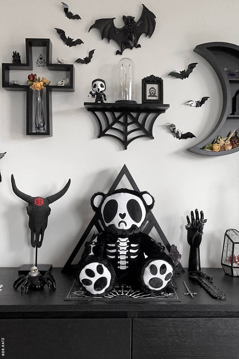 Grumpy Bones Bear Plush Toy Holiday Creepmas Gothmas Christmas Spooky Gift