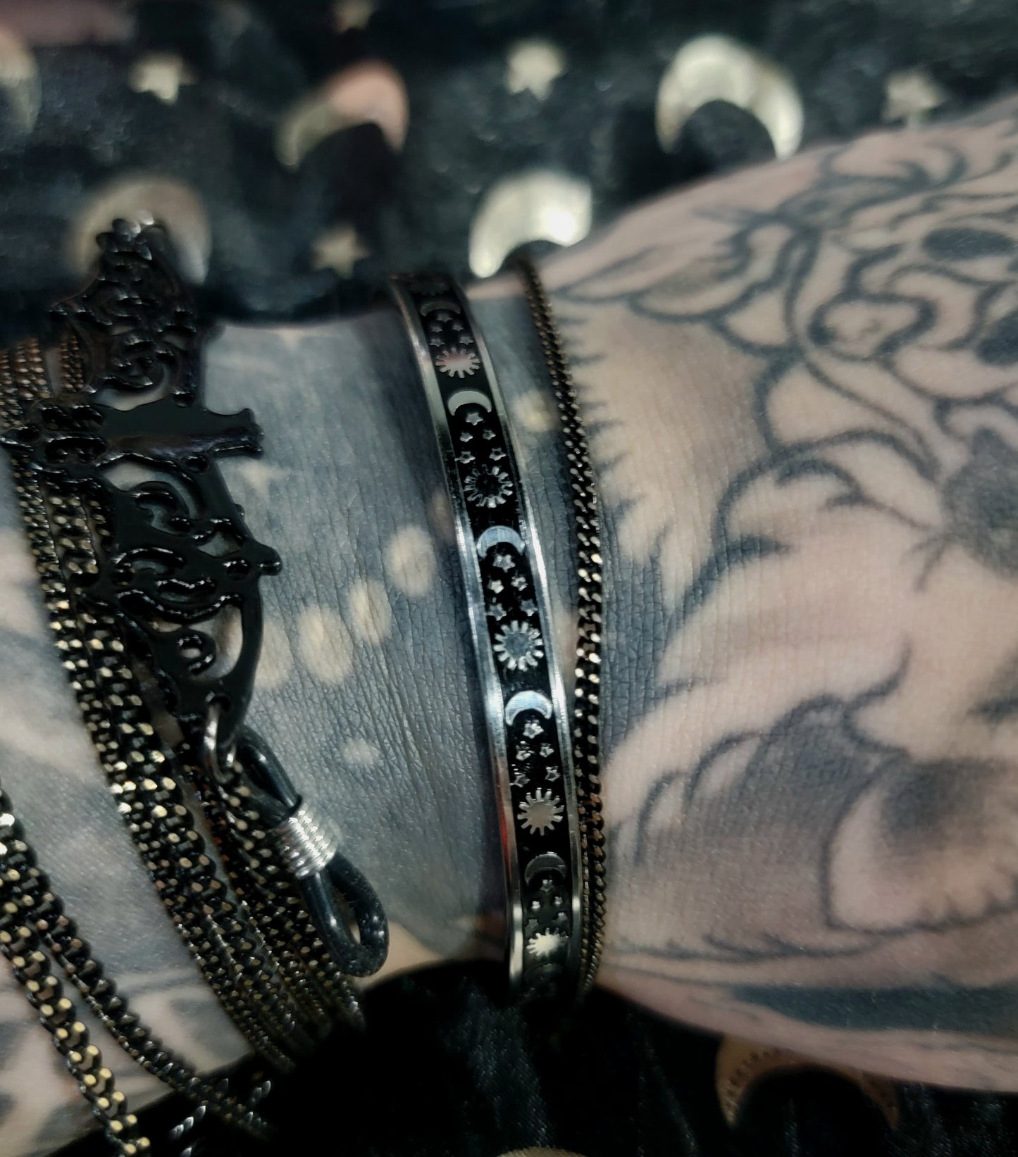 Black Moon, Sun and Stars cuff Bracelet