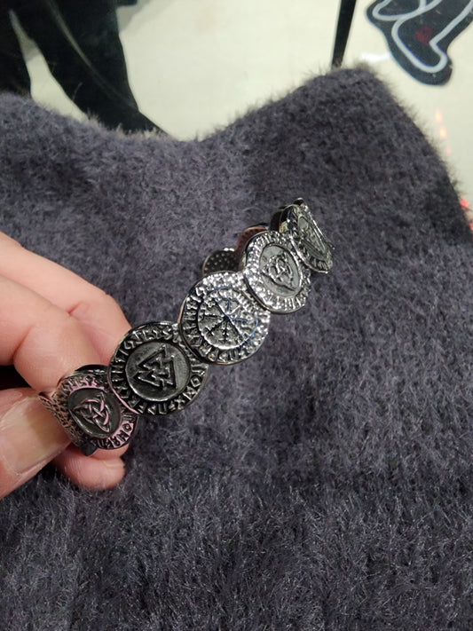 Nordic Viking Symbols Heavy Cuff Bracelet