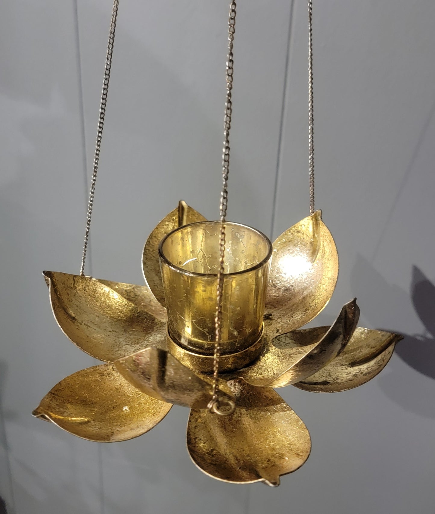 Golden Lotus Metal Tea light hanging wall art.
