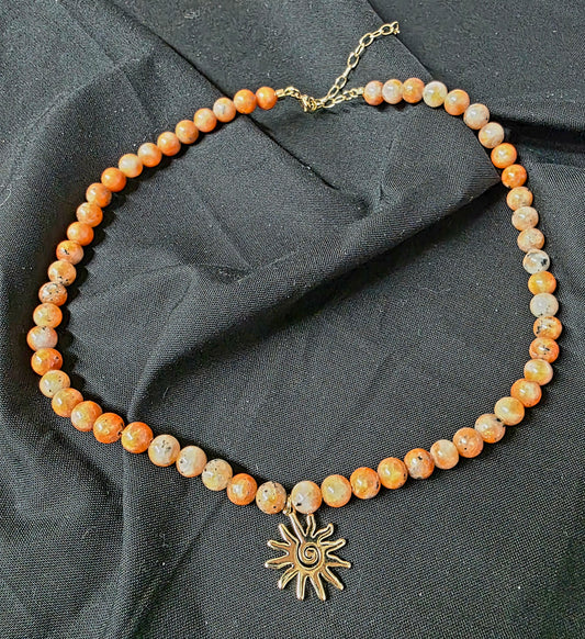 Sun charm necklace with genuine stones