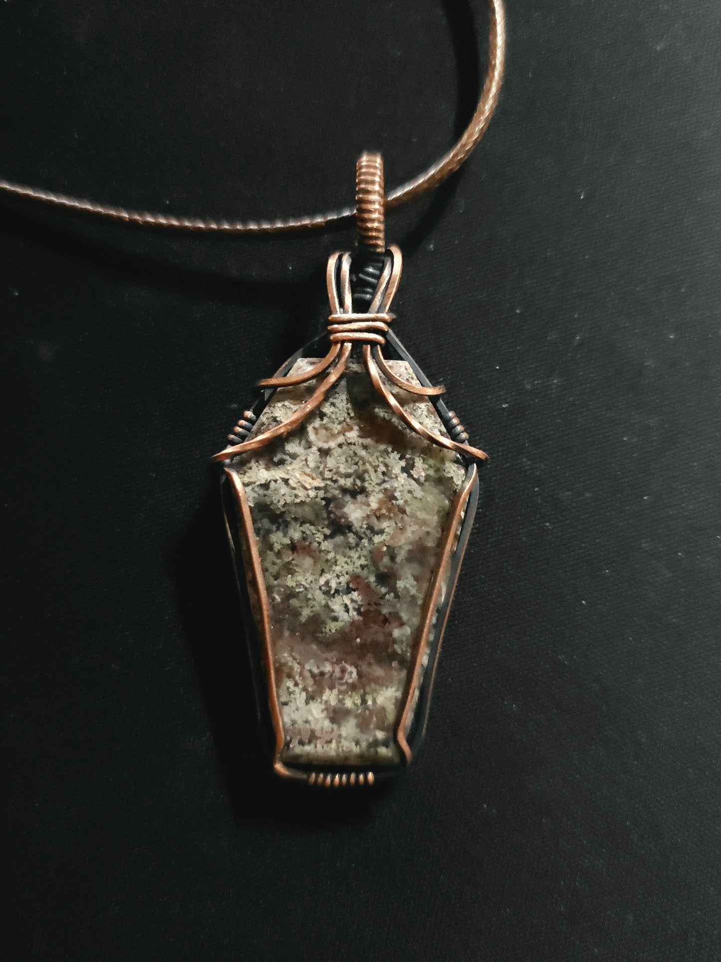 Coffin Shaped Copper Wire Marcasite Amulet Necklace