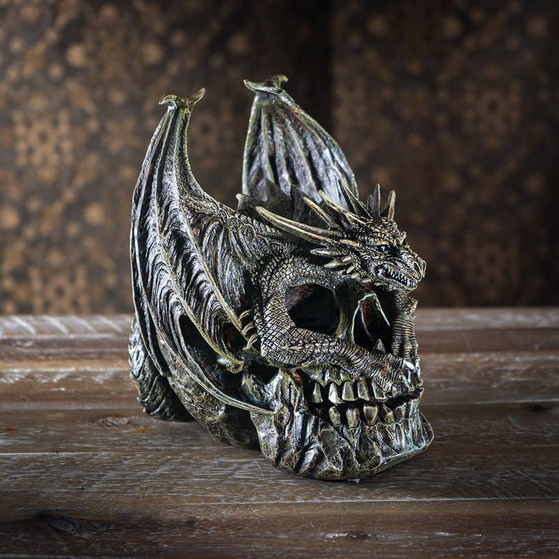 Draco Dragon and Skull Figurine – Gothic Cold Cast Resin Decor