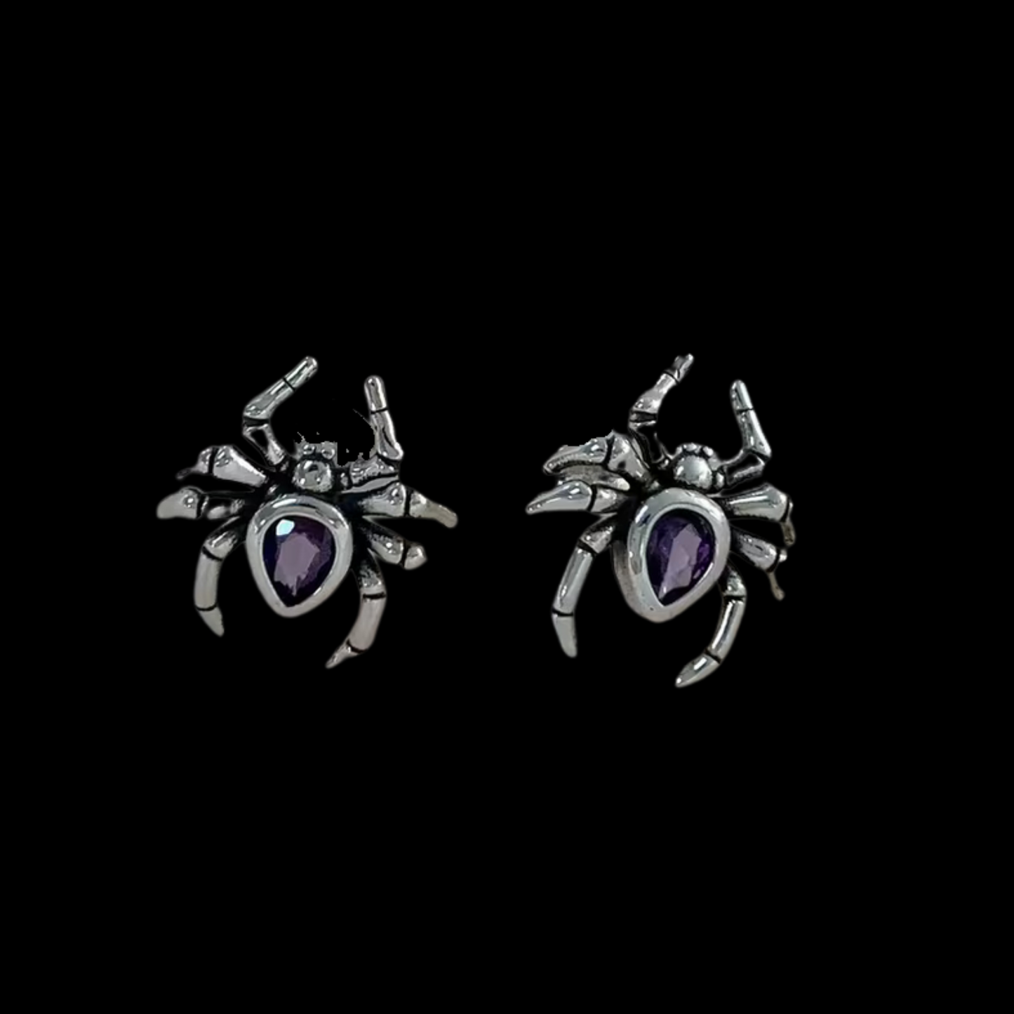 Purple Spider Earrings Sterling Silver