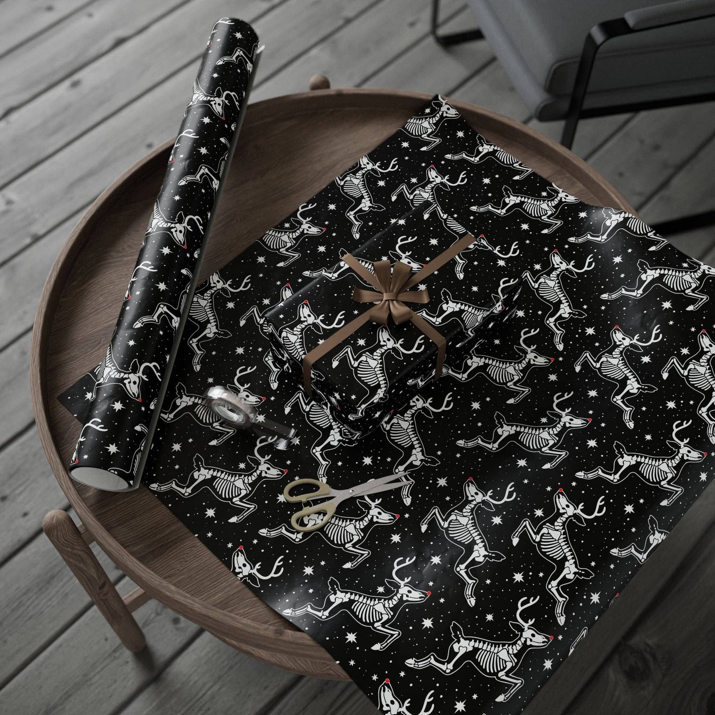 Dead Nose Skeleton Reindeer Gift Wrapping Paper Roll