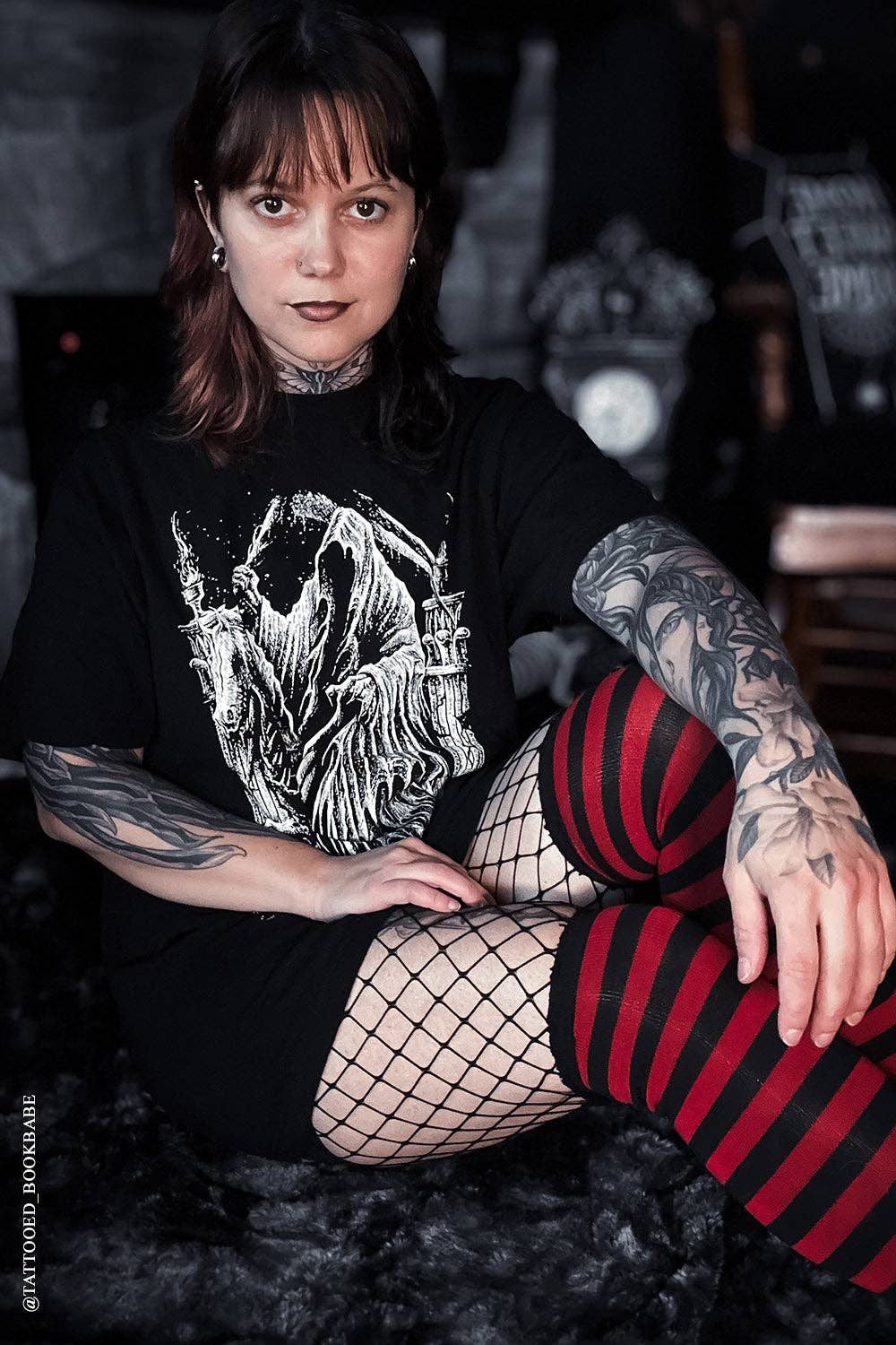 Red Fishnet Garter Thigh High Socks Goth Victorian Cosplay