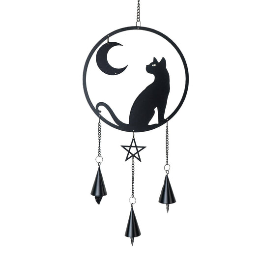 Gothic Metal Hanging Cat Moon Grazer Sun Catcher Wind Chime