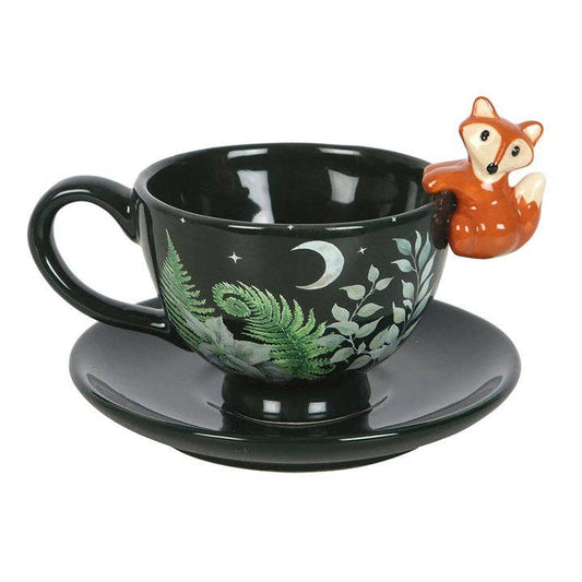 Green Forest with Fox Print Teacup Coffee Mug