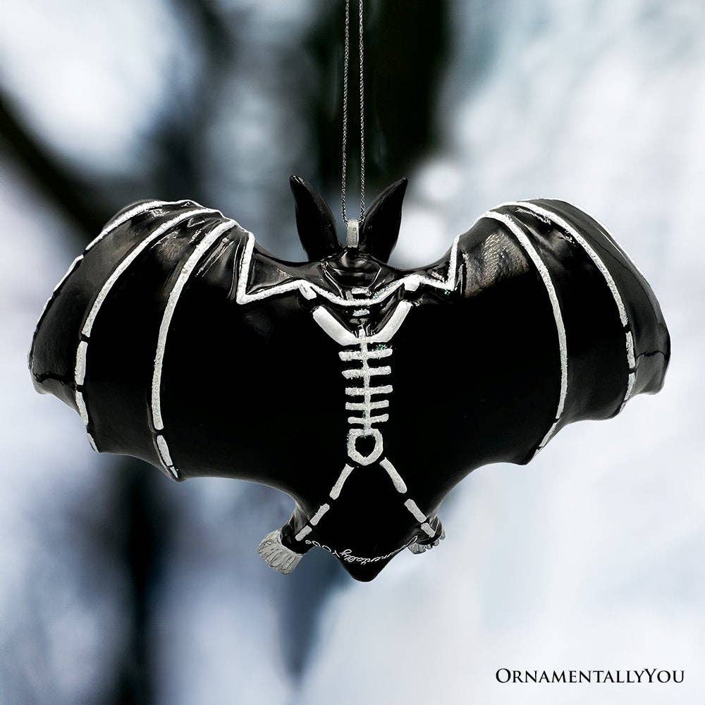 Gothic Bat Skeleton Handcrafted Glass Ornament Gothmas, Christmas, Creepmas, Holiday