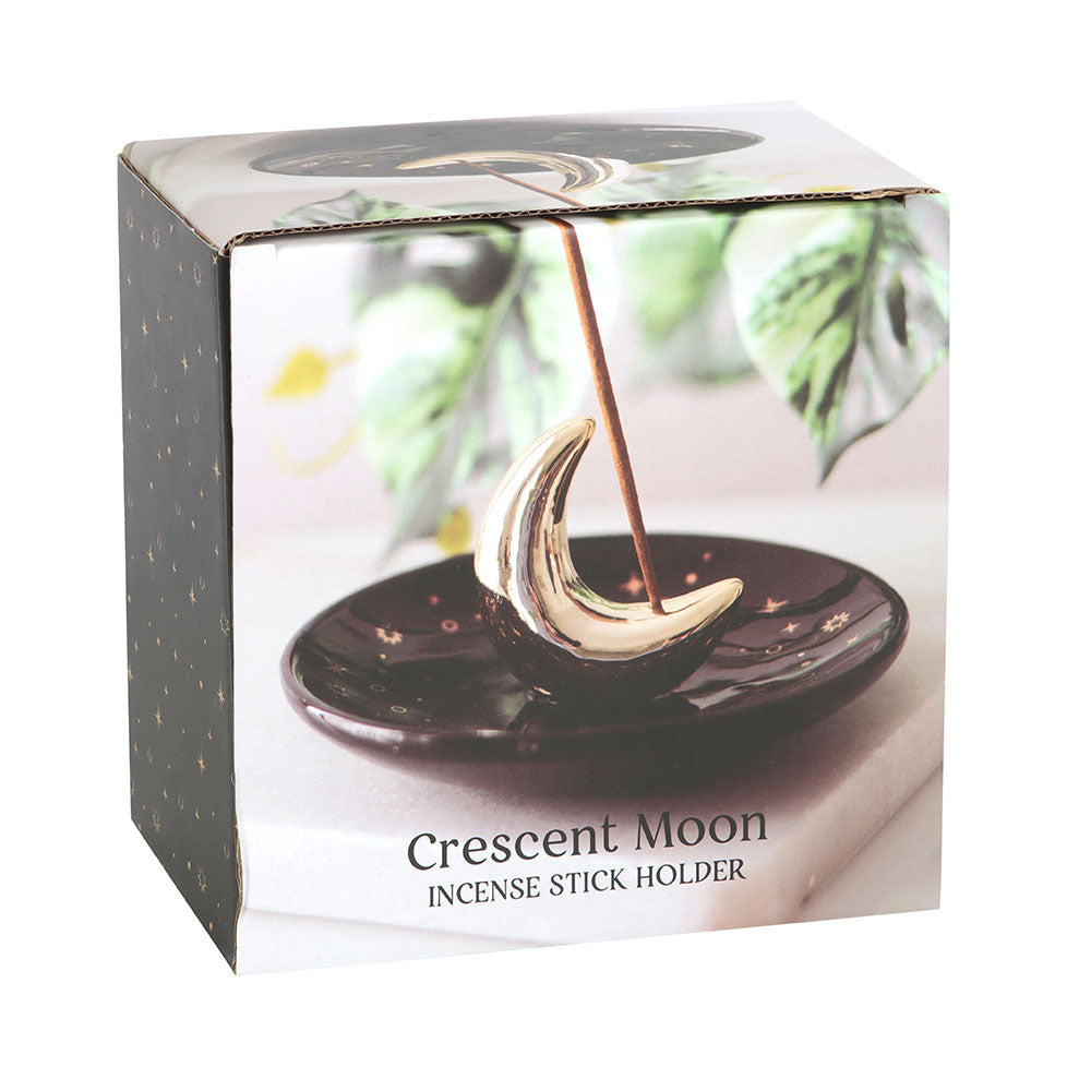 Gold and Black Crescent Moon Incense Stick Holder Burner