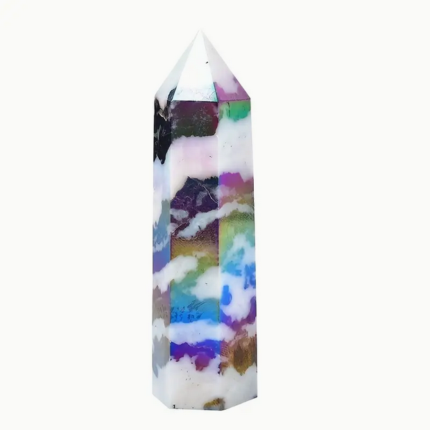 Zebra Aura Quartz Crystal Tower