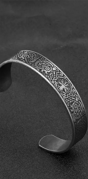 Crow and Tree of Life Nordic Cuff Bracelet