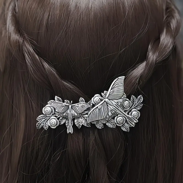 Luna Moth with Flowers Hair Clip