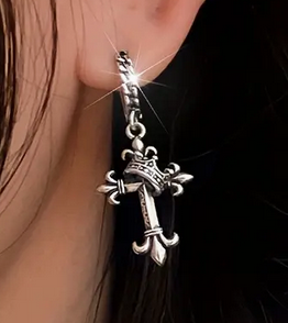 Fleur De Lis Cross Earrings