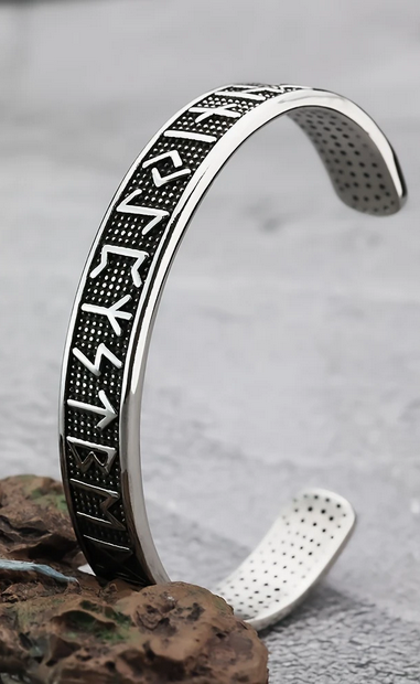 Nordic Viking Runes Heavy Cuff Bracelet