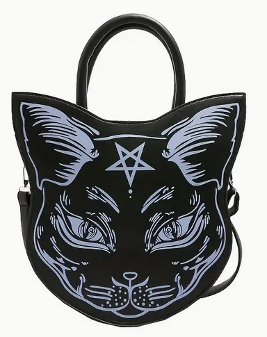 Gothic Witchy Pentagram Cat Shaped Purse Bag Crossbody Blue