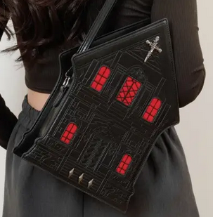 Gothic Cross Dark House Shaped Purse Bag Crossbody