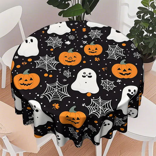 Halloween Ghost and Pumpkin Tablecloth Spider Web