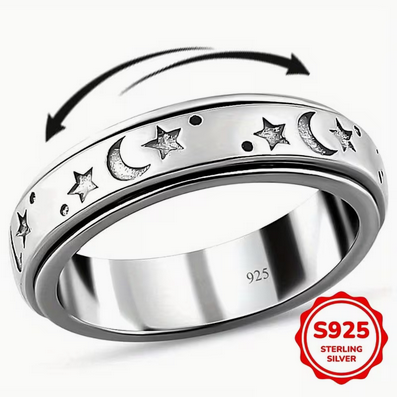 Moon and Stars Spinner Sterling Silver Ring