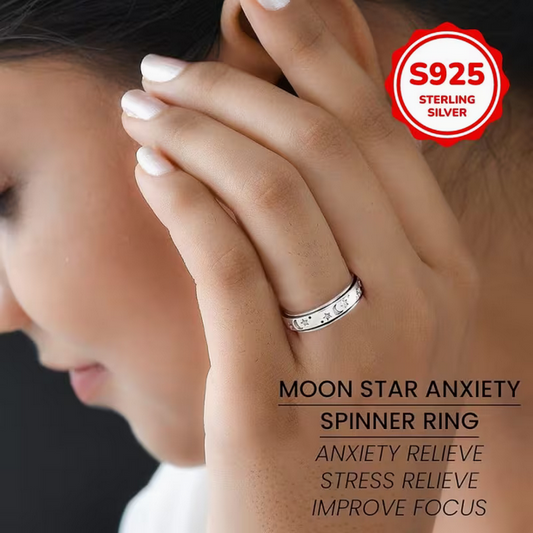 Moon and Stars Spinner Sterling Silver Ring