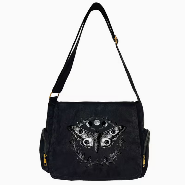 Black Death Moth Large Tote Messager Crossbody Bag