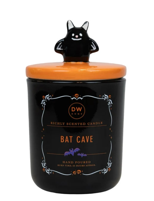 Little Black Bat in a Bat Cave Cute Halloween Candle Ceramic