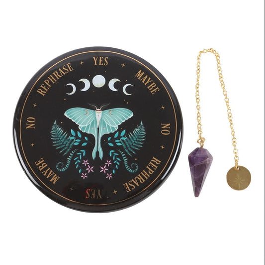 Luna Moth Pendulum Divination Kit Dish and crystal pendant