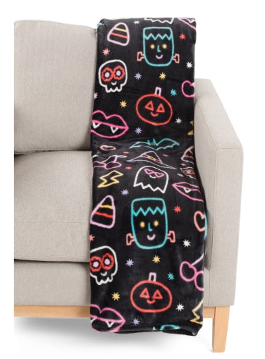 Neon Party Creepy Cute Blanket and Pillow Set Throw Plush