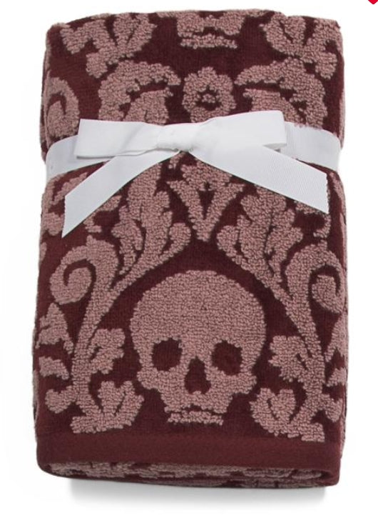 Wine Colored Damask Skull Halloween Kitchen Towels Set of 2