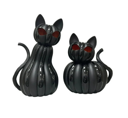 Lit Pumpkin Black Cat Jack-o-Lanterns