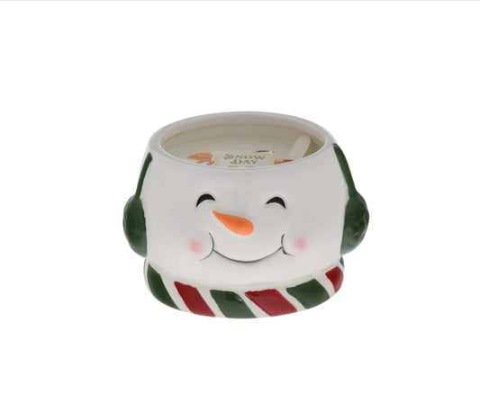 Snow Day Snowman Icon Ceramic Candle Christmas Holiday