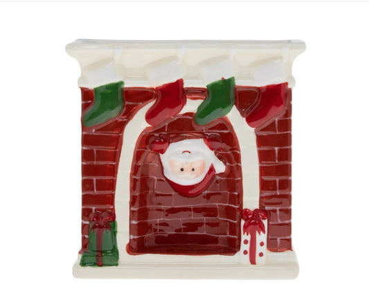 Fireside Cheer Santa in the fireplace Icon Ceramic Candle Christmas Holiday