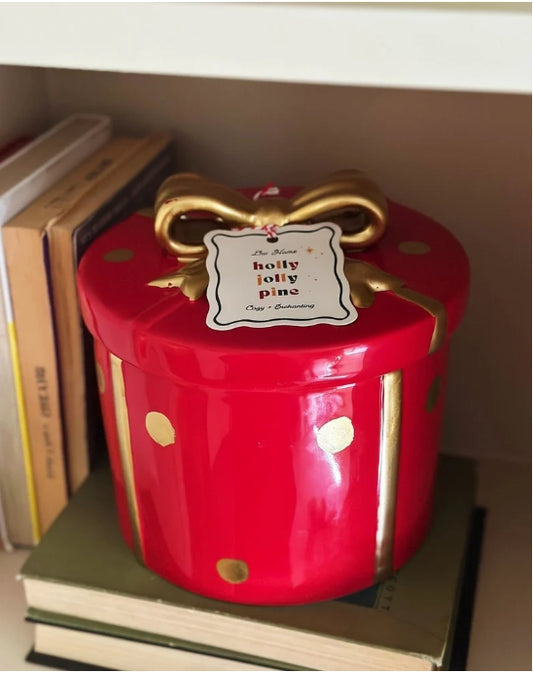 XL Holly Jolly Pine Christmas Gift Icon Ceramic Candle Christmas Holiday