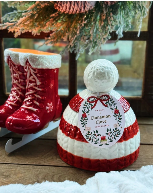 Cinnamon Clove Christmas Hat Beanie Icon Ceramic Candle