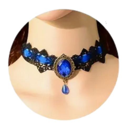 Vintage Gothic Lace Jeweled Pendant Choker