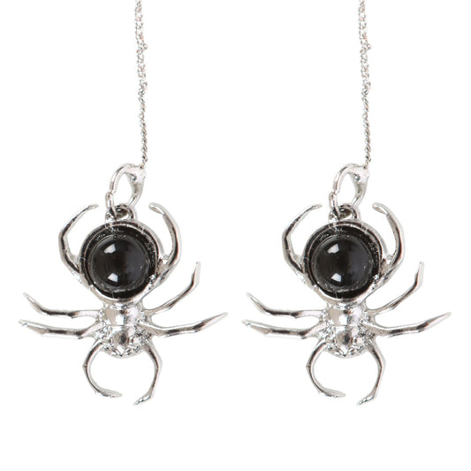 Black Obsidian Spider Jewelry Bracelet, Earrings, Necklace