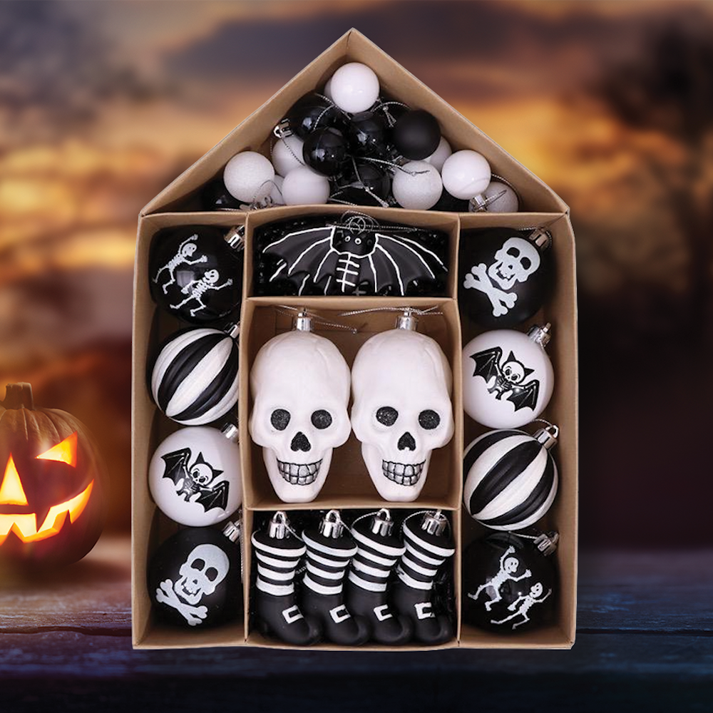 Halloween Skeleton Black and White Ornament Set Gothmas, Christmas, Creepmas, Holiday