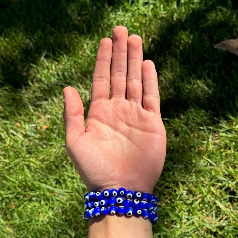 All Seeing Eye Evil Eye Protection Bracelet - 8mm Dark Blue Crystal - Gothic & Alternative Gift - Haunted