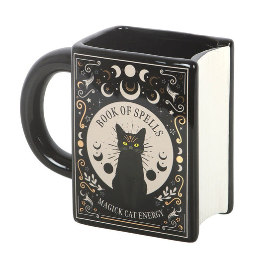 Black Cat Magick Book of Spells Book Shaped Mug Drinkware - Gothic & Alternative Gift - Haunted