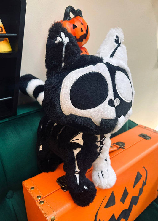 Black Cat Skeleton Splitzokitty Plush Toy Black and White Split Stuffed Animals - Gothic & Alternative Gift - Haunted