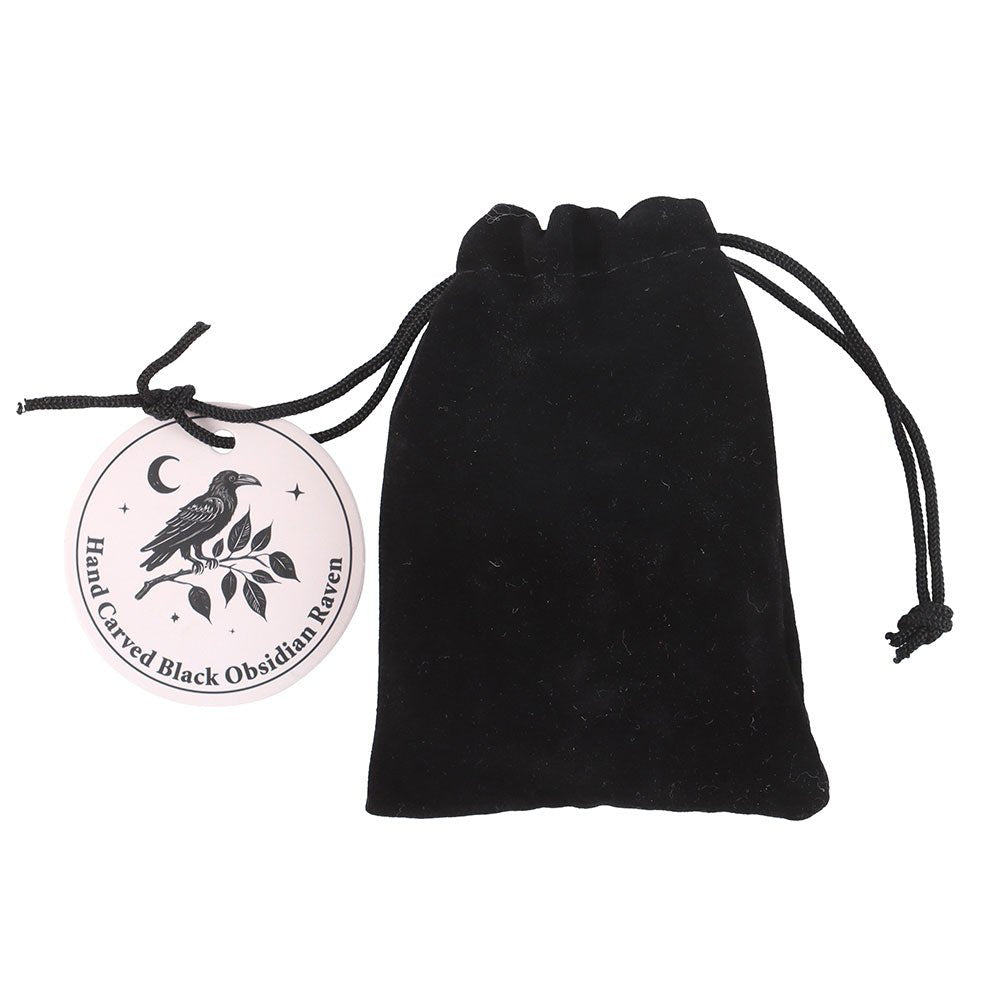 Black Obsidian Raven Ornament in a Bag Crystal - Gothic & Alternative Gift - Haunted