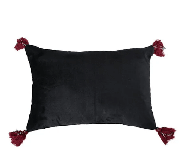 Black Red Velvet Beaded Raven Throw Pillow Home Decor - Gothic & Alternative Gift - Haunted