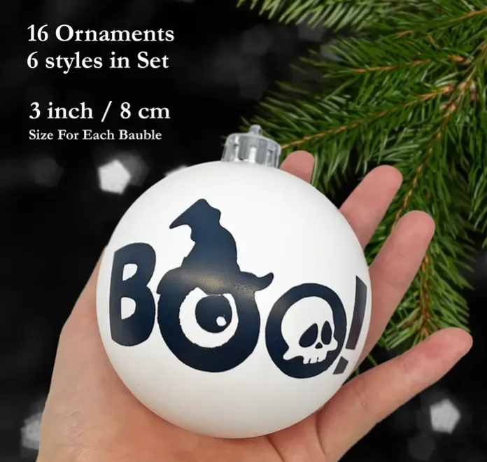 Creepy BOO Black and White Ornament set Gothmas, Christmas, Creepmas, Holiday