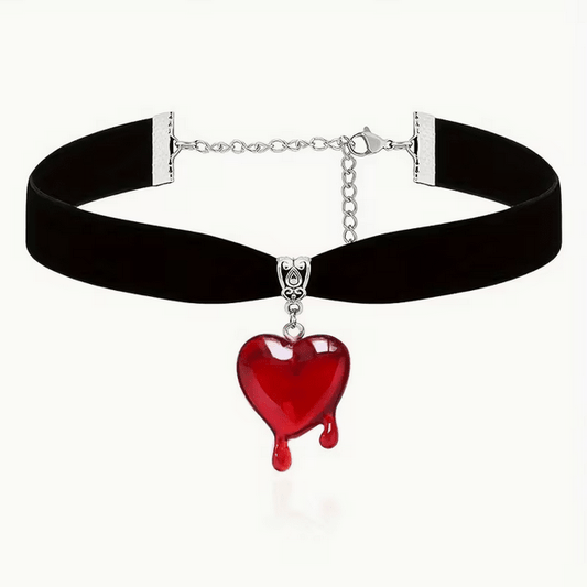 Bleeding Heart Goth Choker Black Velvet Costumes - Gothic & Alternative Gift - Haunted