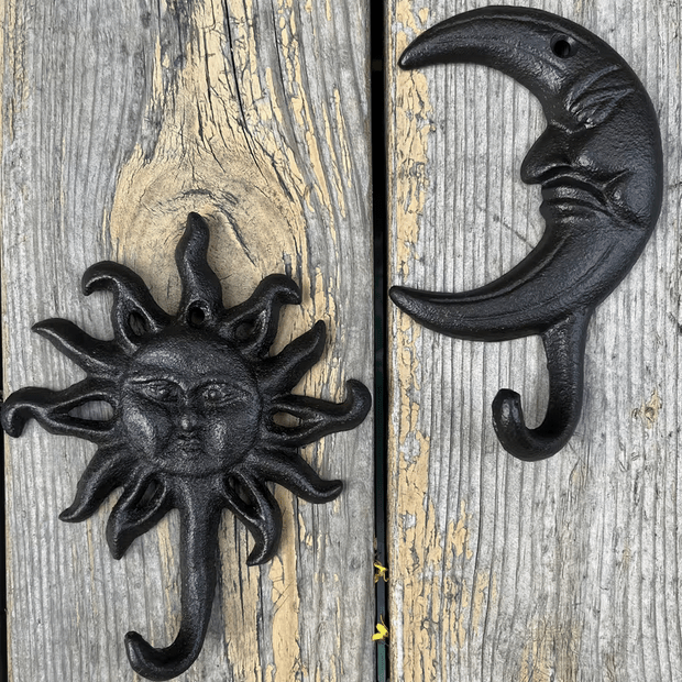 Cast Iron Moon Sun Wall Hanging Hook Home Decor - Gothic & Alternative Gift - Haunted