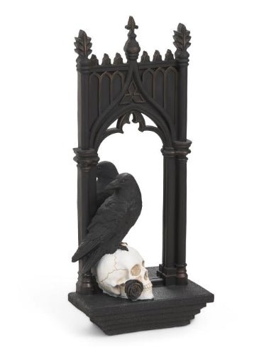 Cathedral Raven with Skull and Rose Mirror Shelf Tall Home Decor - Gothic & Alternative Gift - Haunted
