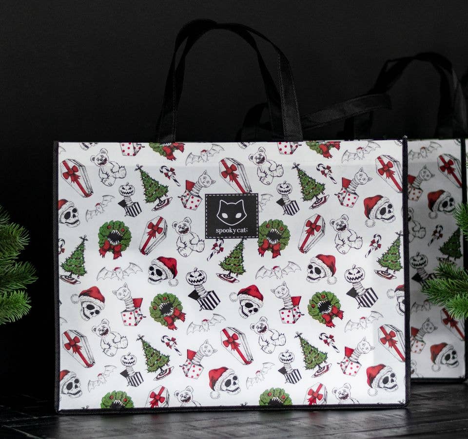 Creepmas Tote Bag Gothic Skull Coffin Cat Wreath Bat