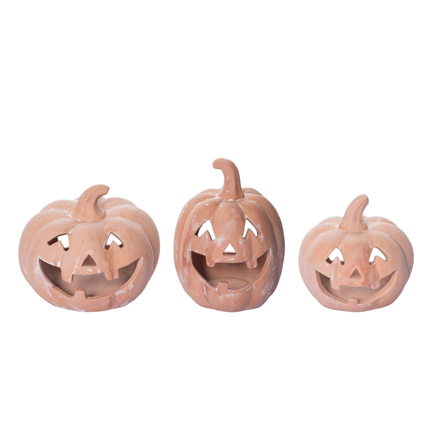 Ceramic 6.5" Orange Halloween Pumpkin Candle Holder Set of 3 Home Decor - Gothic & Alternative Gift - Haunted