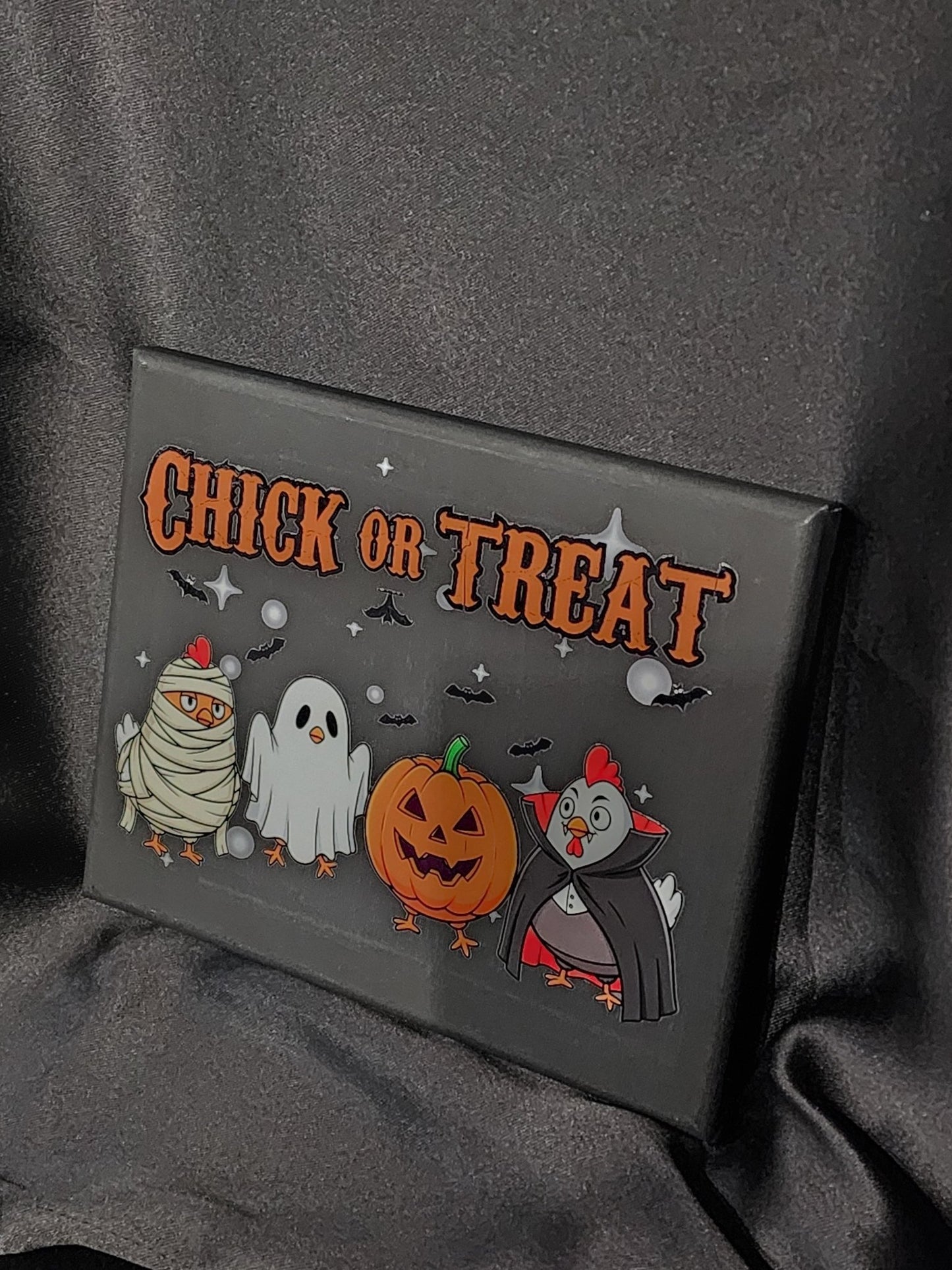Chick or Treat Halloween Plague Stretched Canvas Wall Hanging - Gothic & Alternative Gift - Haunted